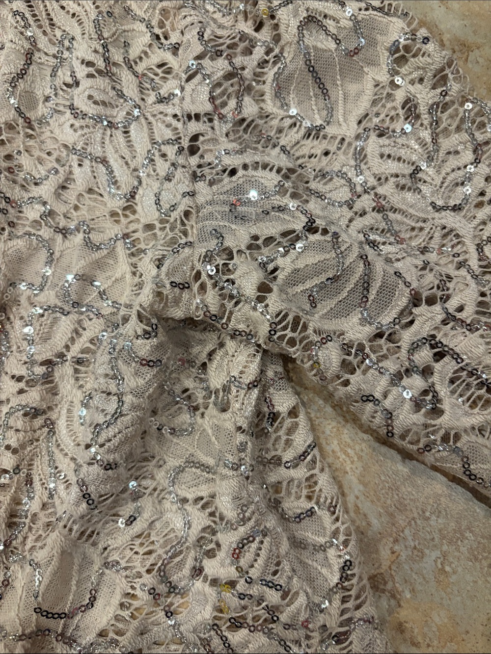 R&M Richards ASL Pale Blush Lace & Sequin Open Front Jacket Wedding Event - Picture 3 of 8